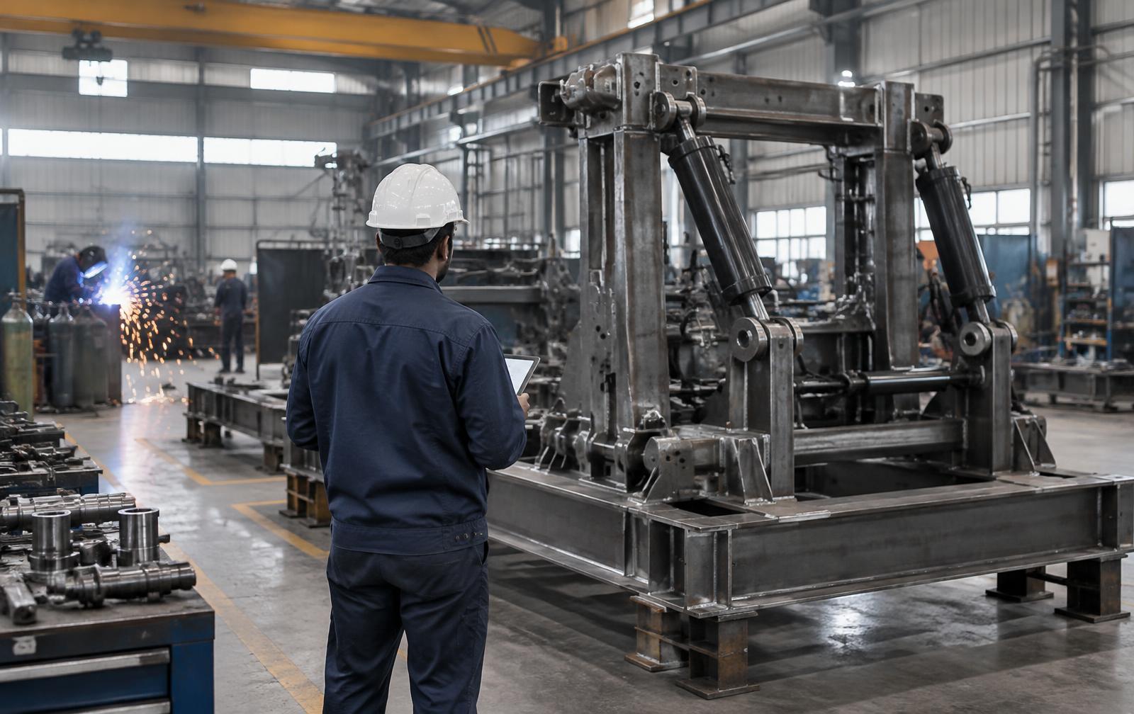 Engineer inspecting custom machinery
